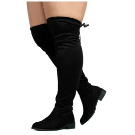 "Wide Calf" Stretchy Over The Knee Riding Boots  BLACK