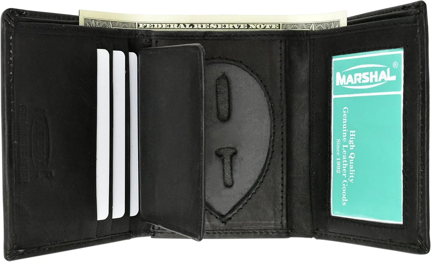 RFID Genuine Leather Trifold Badge Holder Wallet Black, Police Badge Holder