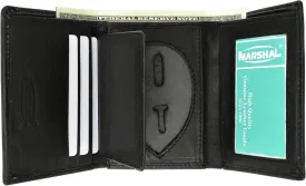 RFID Genuine Leather Trifold Badge Holder Wallet Black, Police Badge Holder
