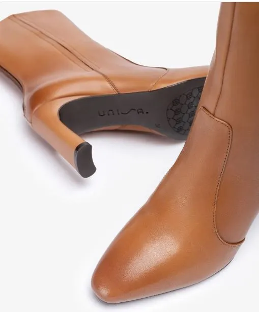 Unisa Werner Premium Tan Leather High Heel Ankle Boots