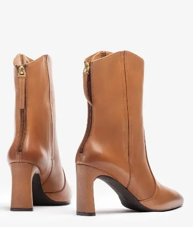 Unisa Werner Premium Tan Leather High Heel Ankle Boots